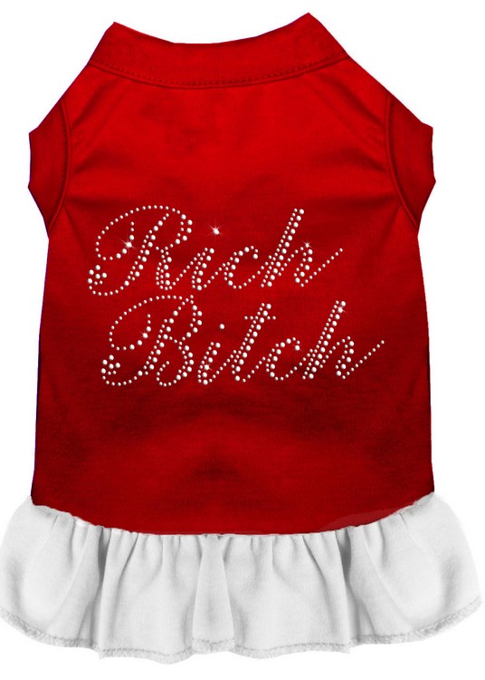 Rhinestone Rich Bitch Dress Red with White Med